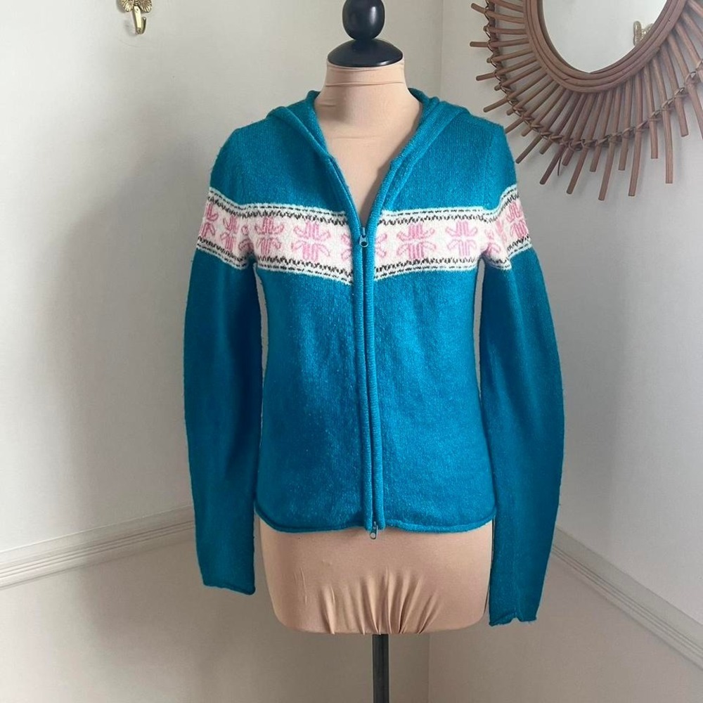 Vintage Y2K Fuzzy Fair Isle Hoodie